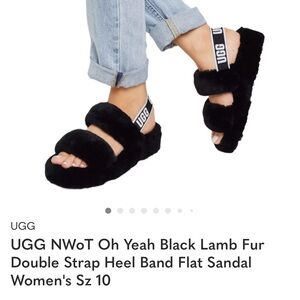 UGG Oh Yeah Black Fluffy Slides size 10